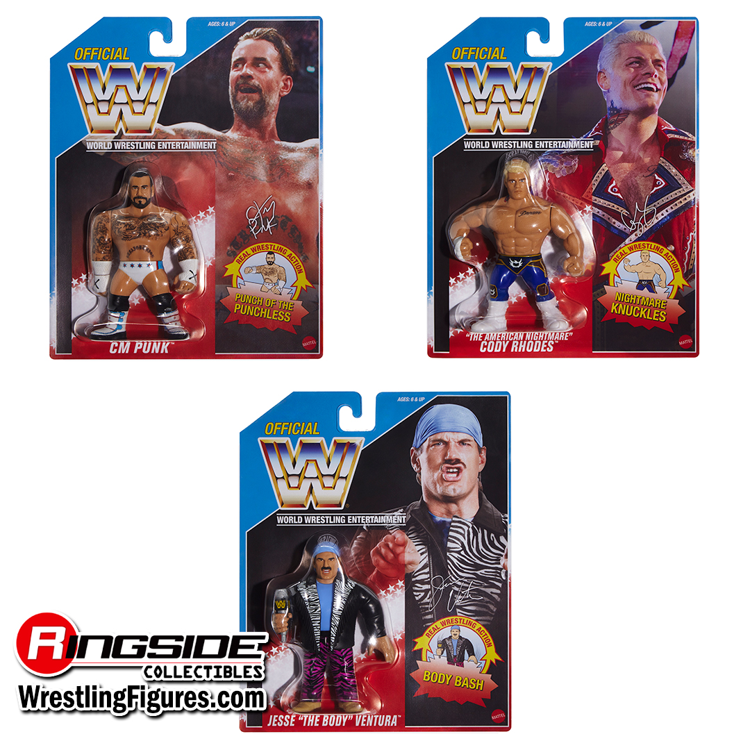 Image WWE 2026 Retros (Wave 1) Ringside Exclusive - Set of 3 (Jesse Ventura, CM Punk & Cody Rhodes)
